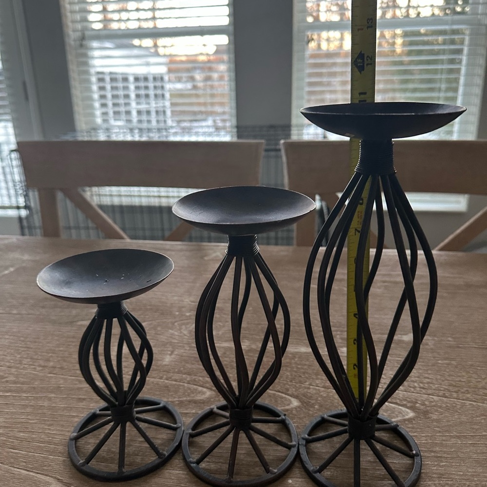 Black/Bronze Metal Candle Holders Set